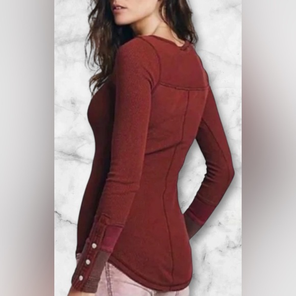 Free People We The Free Sunnie Valley Cuff Thermal Top Boho Maroon Rust Size M - Picture 8 of 14